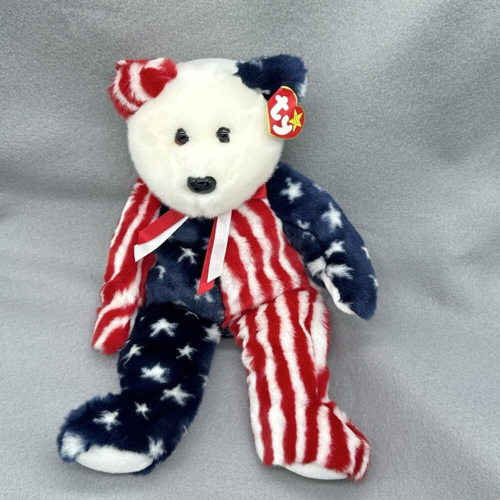 Patriotic Teddy Bear Red White Blue Spangle 1999 14" Vtg TY  Plush Stuffed Toy - Picture 2 of 9